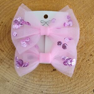 Handmade Pink Tulle With Sequin Bow Hair Clip